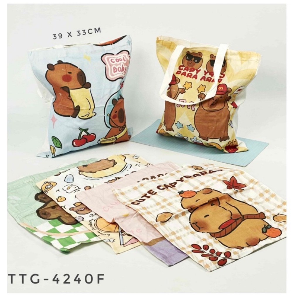 tas tote bag capybara import resleting canvas besar tas shoulder bag