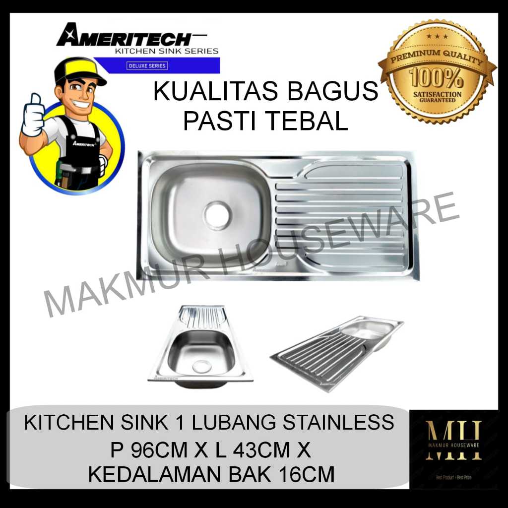 Bak Cuci Piring 1 Lubang Stainless Ameritech || Tempat Cuci Piring 1 Lubang Sayap Ameritech