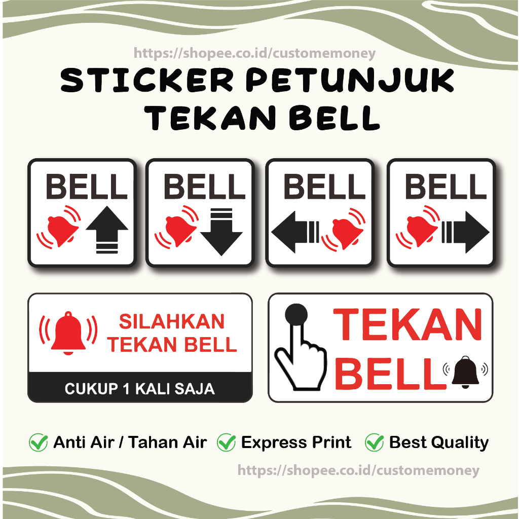 

STIKER VINYL PENUNJUK BELL RUMAH 10 x 10 / 15 x 10 CM A4 STICKER BEL ANTI AIR WATERPROOF ANTI LUNTUR