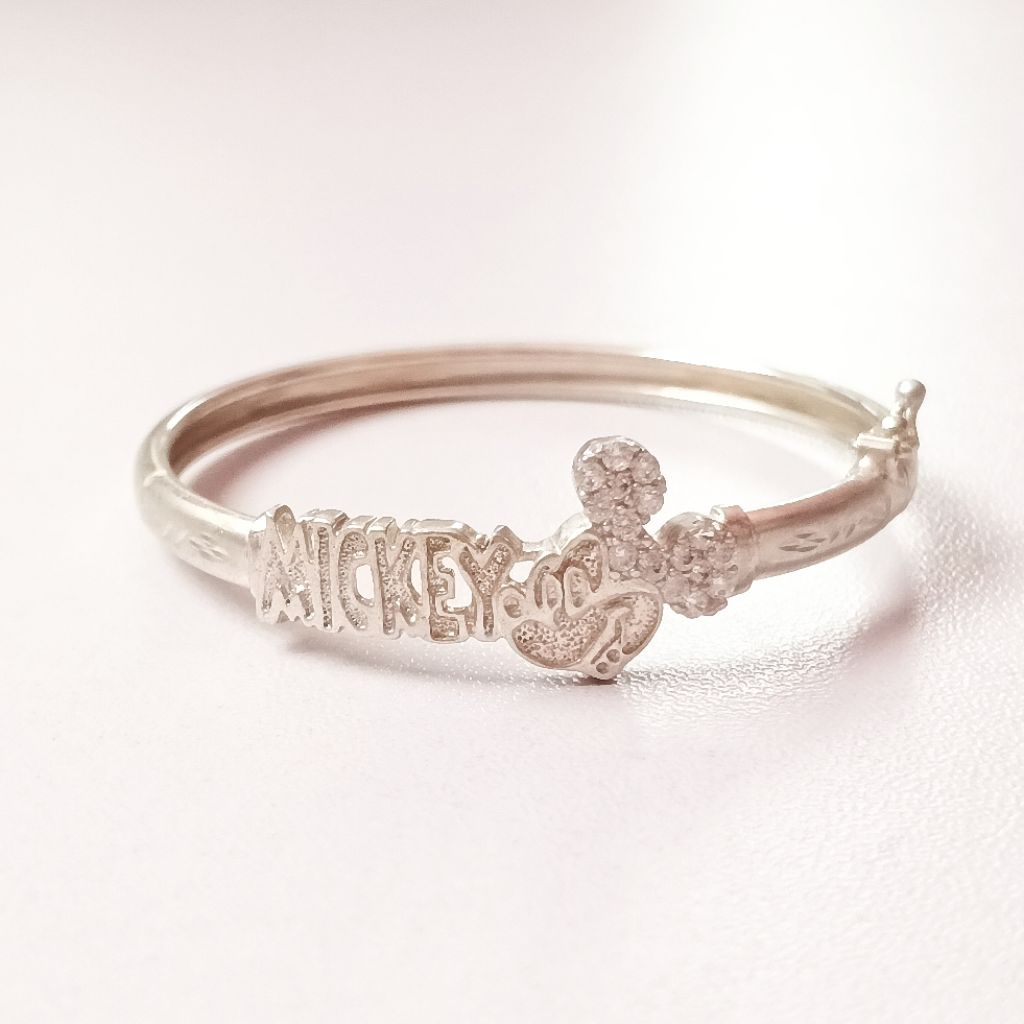 Gelang Tangan Anak Model Bangle Mickey Mouse Perak Asli 925/Lapis Emas Putih/Gelang Anak