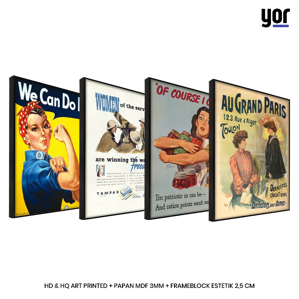 Poster Iklan Vintage Bingkai Frameblok - Poster Iklan Jadul - Pajangan Dinding Vintage Estetik