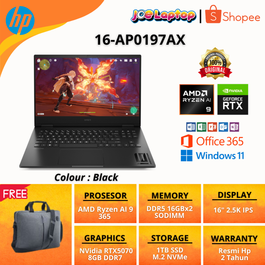 HP Omen Laptop 16-AP0197AX Black Ryzen AI 9 365 Win11 OHS