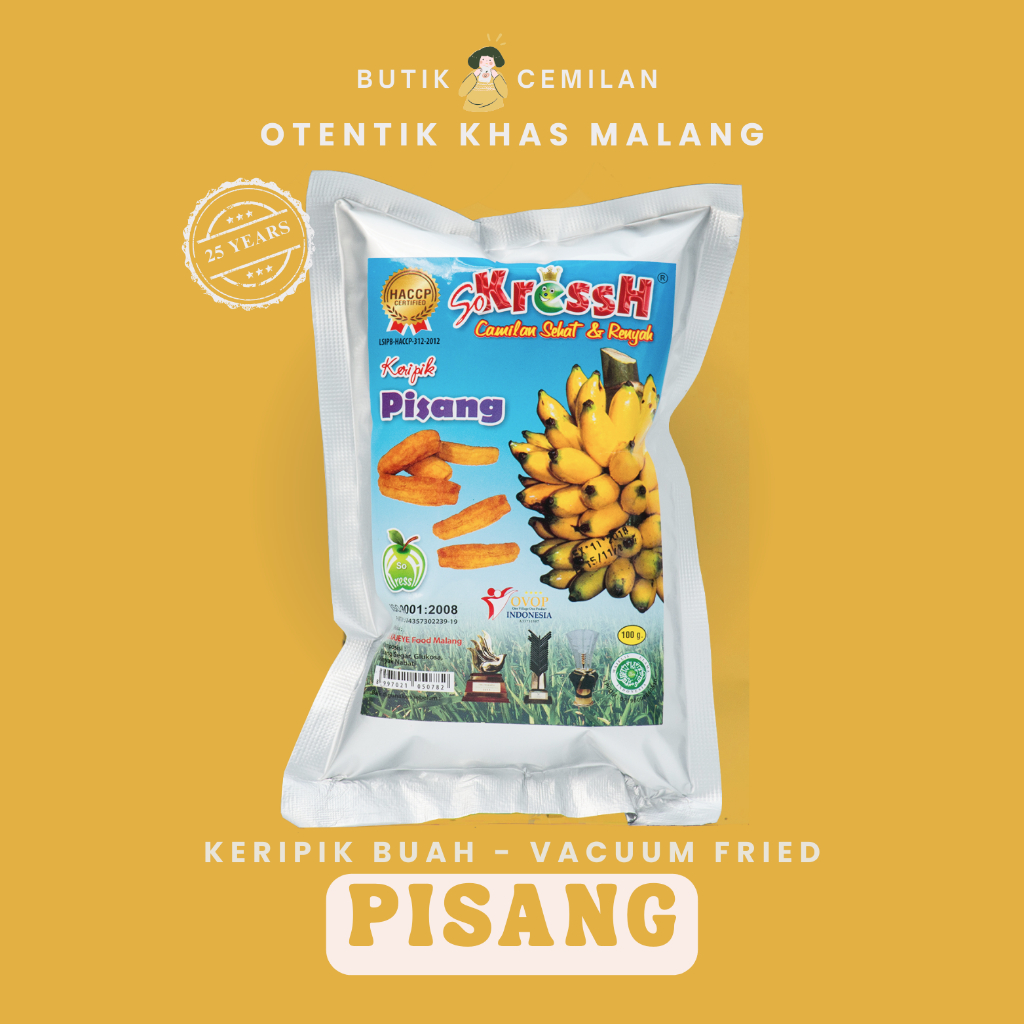 

Keripik Buah Pisang Sokressh 100gr – Camilan Sehat Renyah Manis Alami Khas Malang
