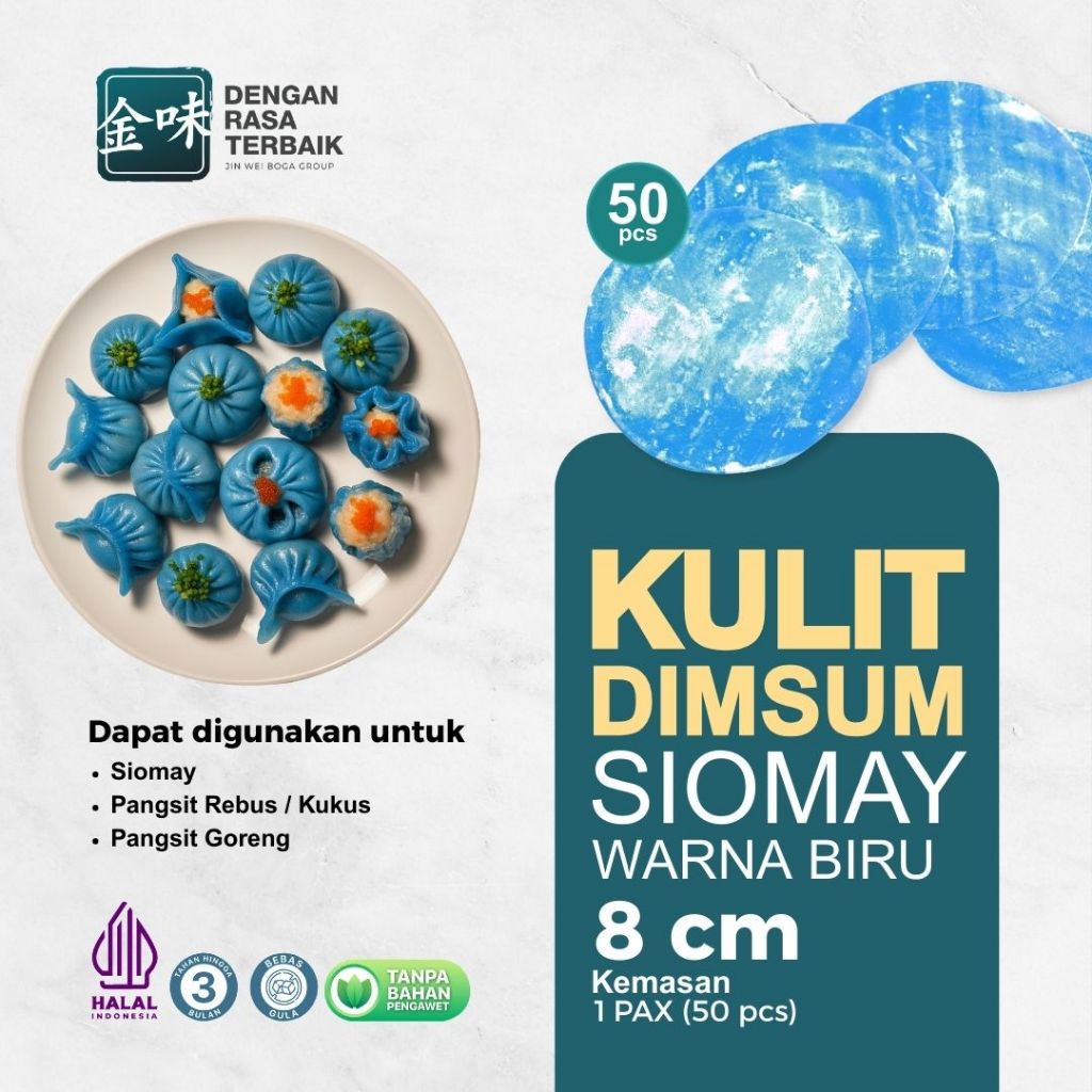 

DRT - KULIT DIMSUM SIOMAY 8CM BIRU ISI 65PCS HALAL | PEWARNA SUDAH BPOM | KULIT LENTUR & TIPIS