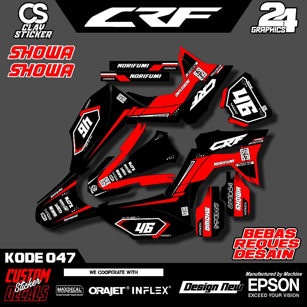 Decal Sticker Motor CRF 150L – Full Set – Bisa Custom Nama, Nomor – Bahan Tebal Kode 047