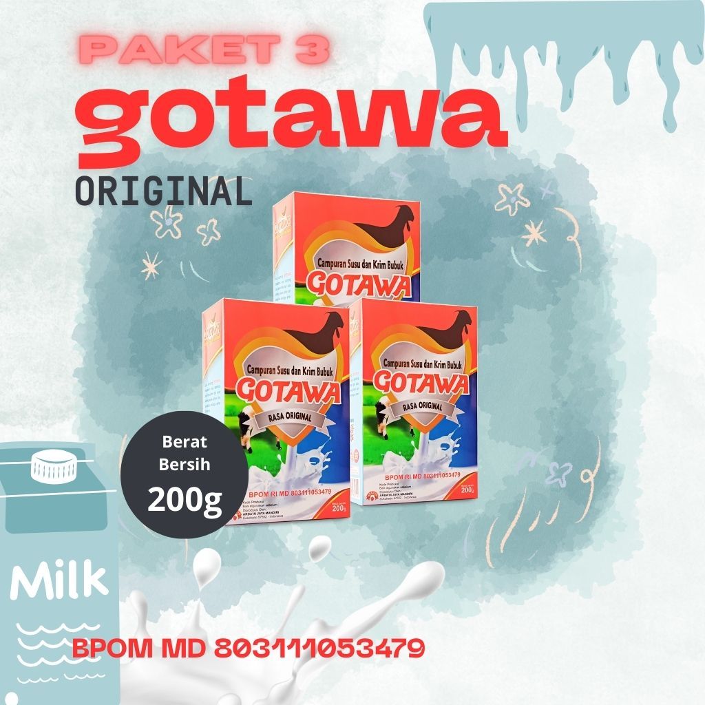 

Paket 3 Gotawa Susu Kambing Etawa Bubuk Tinggi Kalsium Dan Mengandung fosfor Original Bpom 200 Gram
