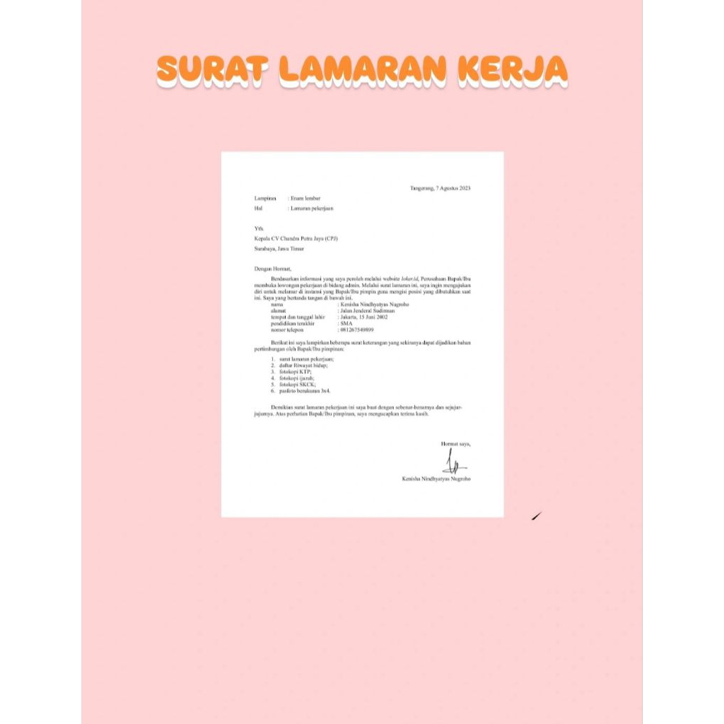 

Surat Lamaran Pekerjaan Bahasa Indonesia