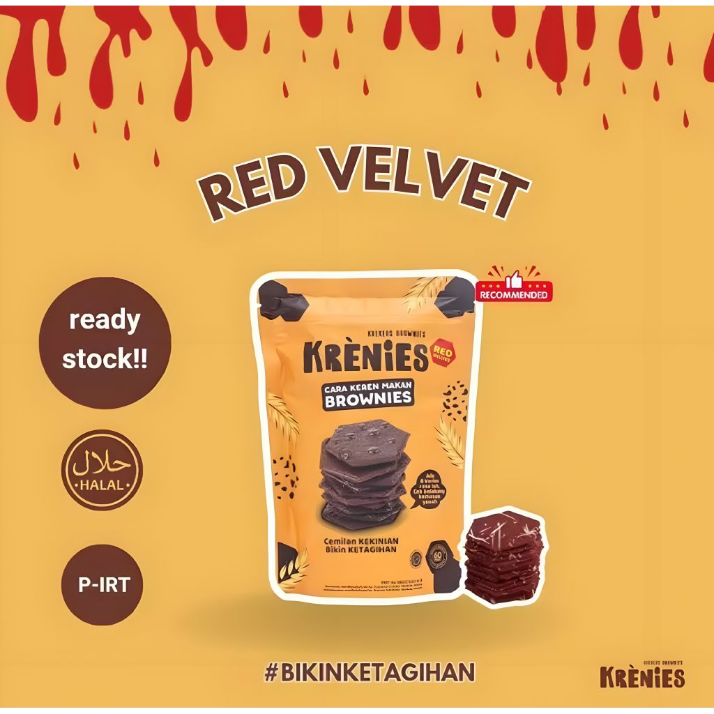 

Cemilan Krekers Brownies Kering KRENIES || Red Velvet 60gr