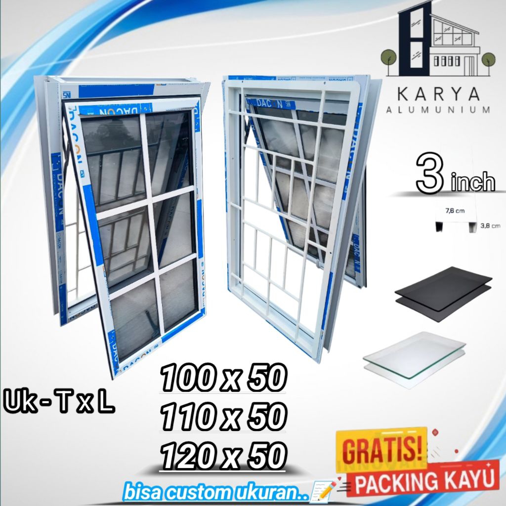 jendela alumunium ornamen berikut besi teralis komplit gratis packing kayu