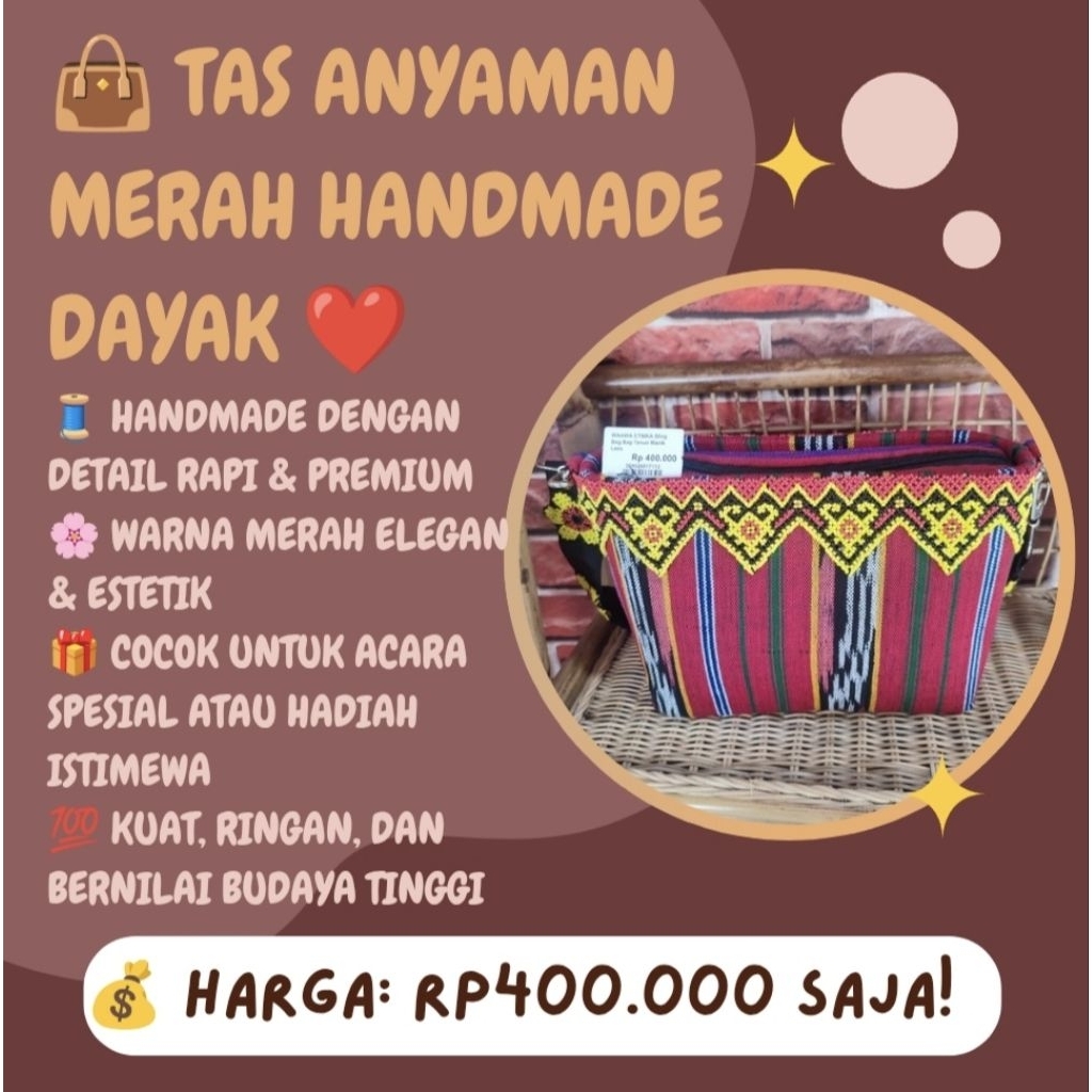 Tas Anyaman Merah Dayak - Khas Dayak Kalimantan Timur