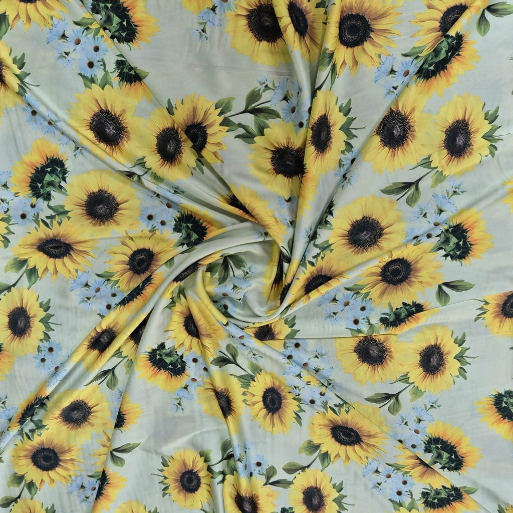 KAIN SATIN SILK PREMIUM MOTIF BUNGA MATAHARI SISA GARMENT  - KAIN SATEN MOTIF KEMBANG MATAHARI - BAH