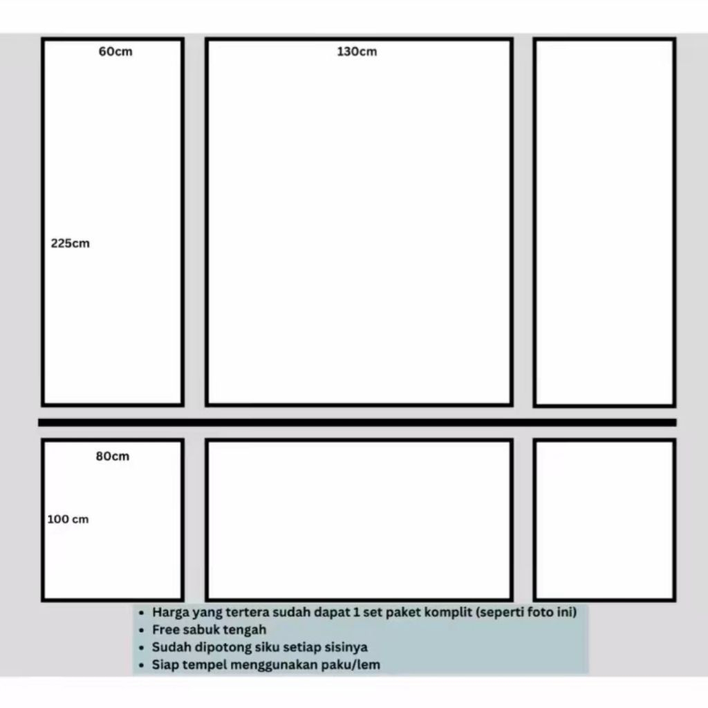 Paket Lengkap 3M x 4M Kaca Cermin dan Wall Moulding