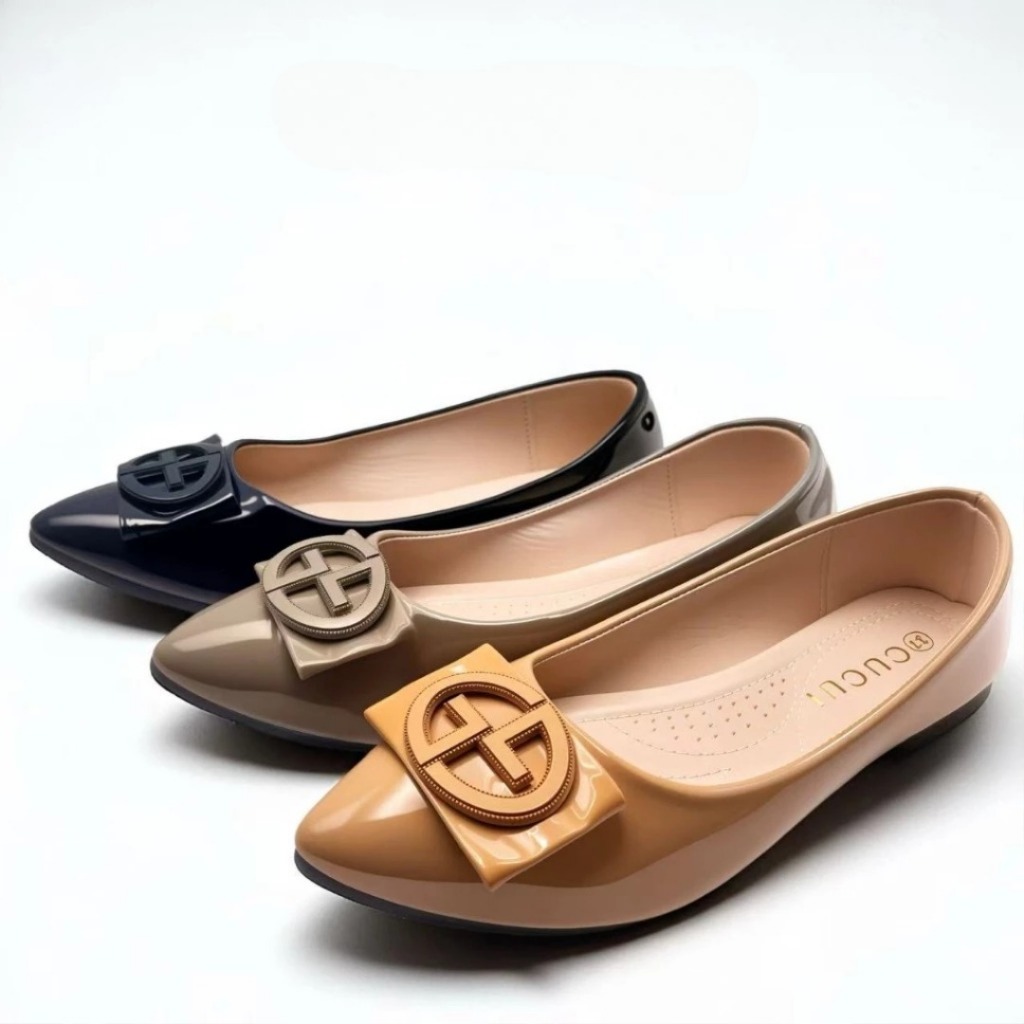 EMART Flat Shoes Kantor Elegant Sepatu Kerja Formal Soft Jelly Mary Janes Slip On Model GG 3D Casual