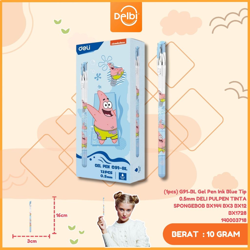

DELI - PENA GEL / PULPEN GEL TIP 0.5MM BLACK EG91-BK SPONGEBOB (1pcs) G91-BL Gel Pen Ink Blue Tip 0.5mm