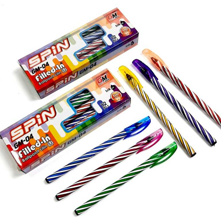 

Harga 1 DUS / 12 KOTAK Pulpen SPIN GM-04Fi Warna Warni 0.5mm Hitam
