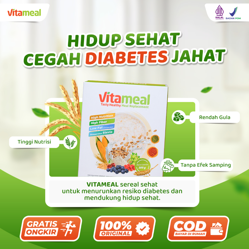 

VITAMEAL - Menu Sarapan Sehat Sereal Oat & Susu Etawa Bantu Menurunkan Gula Darah Tinggi Menjaga Kadar Gula Stabil Mencegah Diabetes Tanpa Efek Samping 100% Original Halal Bpom