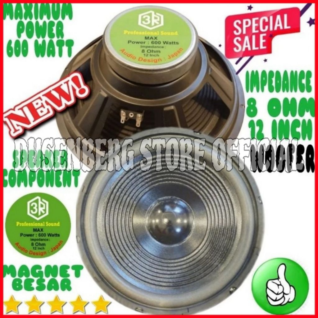 Speaker Component 3R 12 Inch Woofer Magnet Besar 600 Watt 8 Ohm