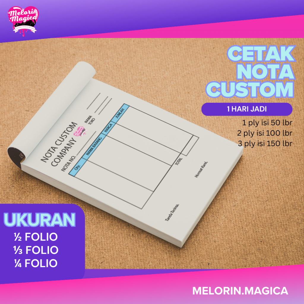 

CETAK NOTA / FAKTUR / INVOICE / KUITANSI | 1 Ply, 2 Ply, 3 Ply Rangkap | Warna | Custom Desain