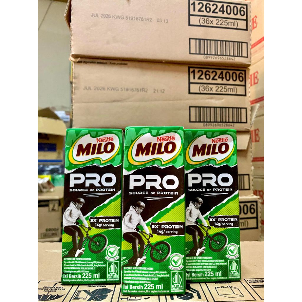 

Milo Pro UHT 225ml Kartonan isi 36 Exp Panjang