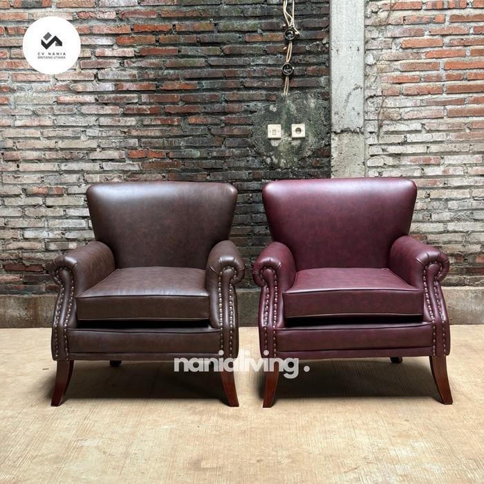 Kursi sofa kulit sintetis mewah sofa single chesterfield modern