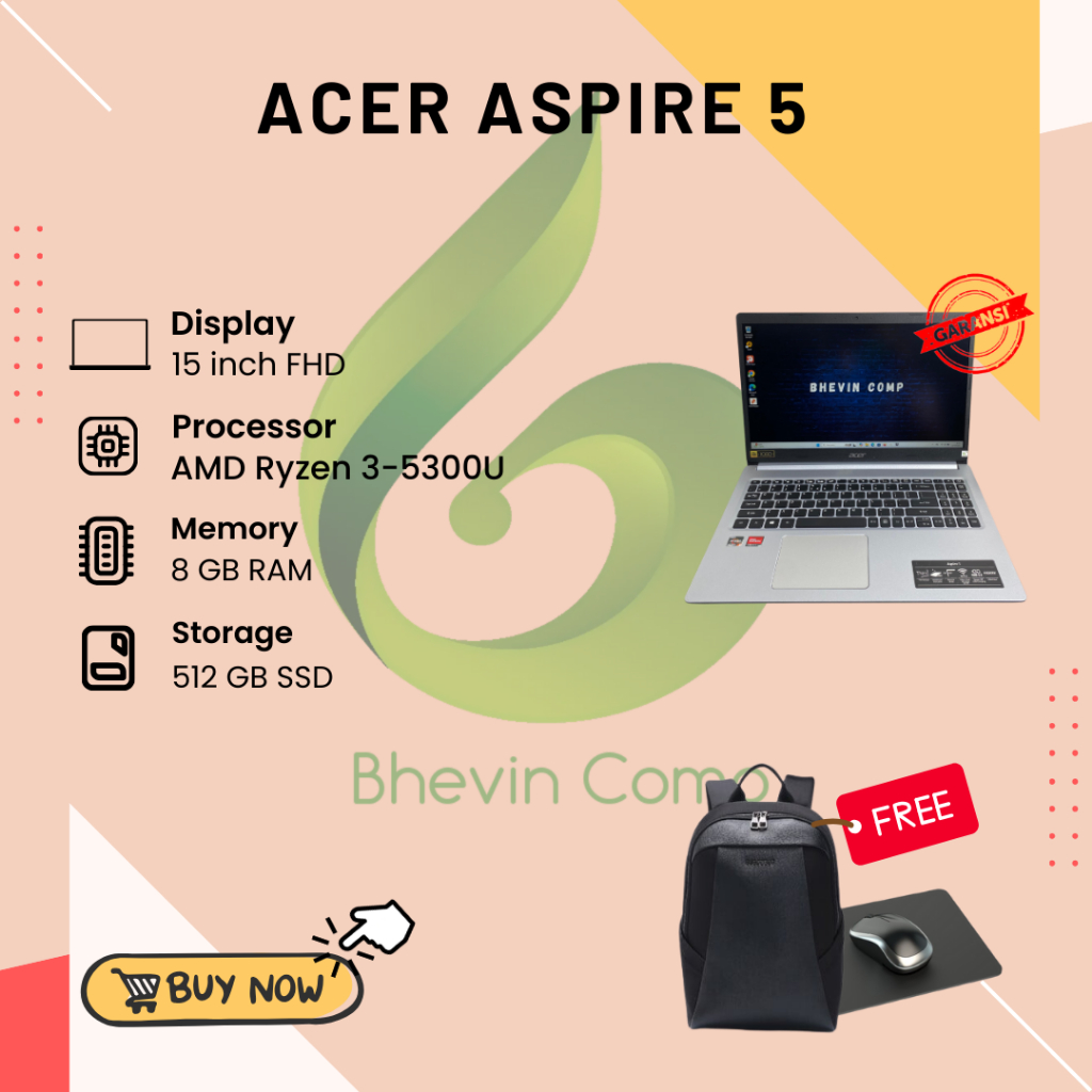 ACER ASPIRE 5 AMD RYZEN 3-5300U RAM 8GB SSD 512GB
