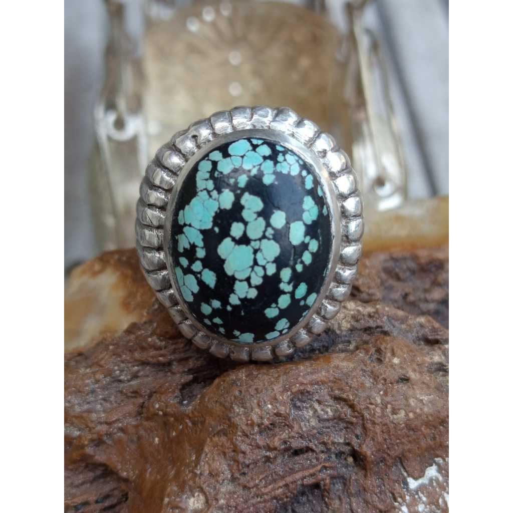 Natural Pirus Hubei Biru Tosca Beras Wutah Ring Perak 925 HM