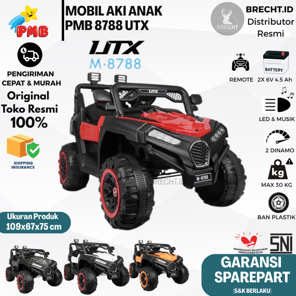 (GOSEND) Mainan Anak Mobil Aki Jeep PMB UTX M 8788 UTX 8788A NUV 8788B NAVER Ban Karet 4 Gearbox M-8