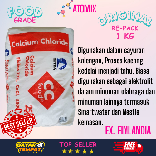 

CALCIUM CHLORIDE KALSIUM KLORIDA FLAKES FOOD GRADE EX.FINLANDIA 1 KG BAHAN POWDER MAKANAN PANGAN MINUMAN BAHAN BAKU KIMIA