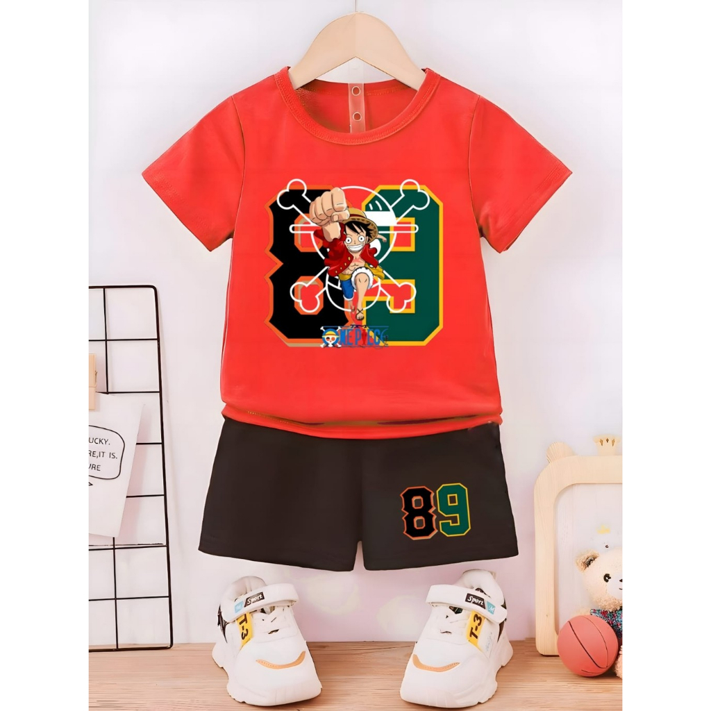setelan anak laki-laki monkey d luffy one piece 89 baju setelan anak-anak lengan pendek