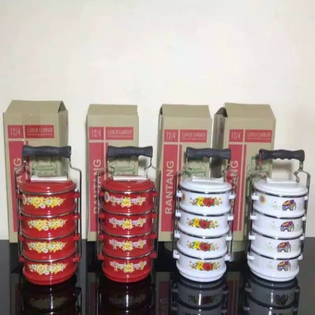 RANTANG ENAMEL 12 CM / 4 SUSUN WARNA MERAH