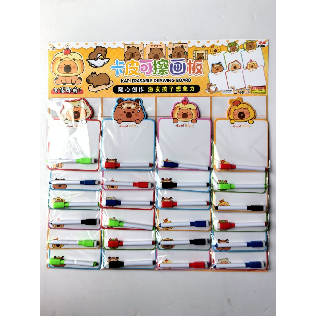 

STI DIY AESTHETIC WRITING BOARD - ERASABLE CAPIBARA 309-48 (GROSIR ISI 24PCS - MAINAN EDUKASI ANAK - PAPAN TULIS KERTAS MINI KARAKTER CAPIBARA SUDAH FREE SPIDOL DAN BISA DIHAPUS (TIDAK BOLEH PILIH MOTIF)