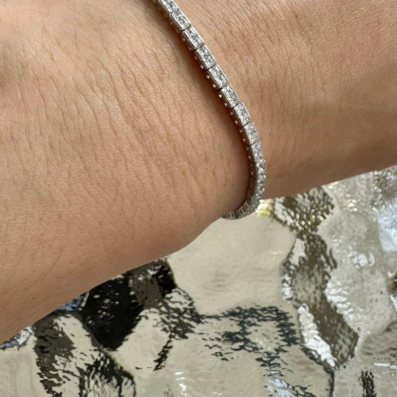Gelang Rantai Permata Full Segi - Asli Perak 925 - Gelang Mewah Wanita - Gelang Permata - Gelang Ran