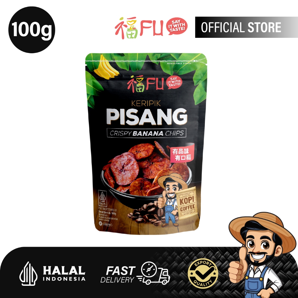 

FU keripik pisang lapis kopi kualitas export - 100 gr / FU crispy banana chips coffee coated export quality - 100 gr