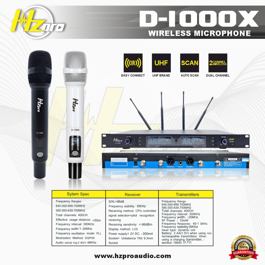 MIC WIRELESS HZ PRO D-1000X ORIGINAL - 2 HANDLE MIC 4 ANTENA
