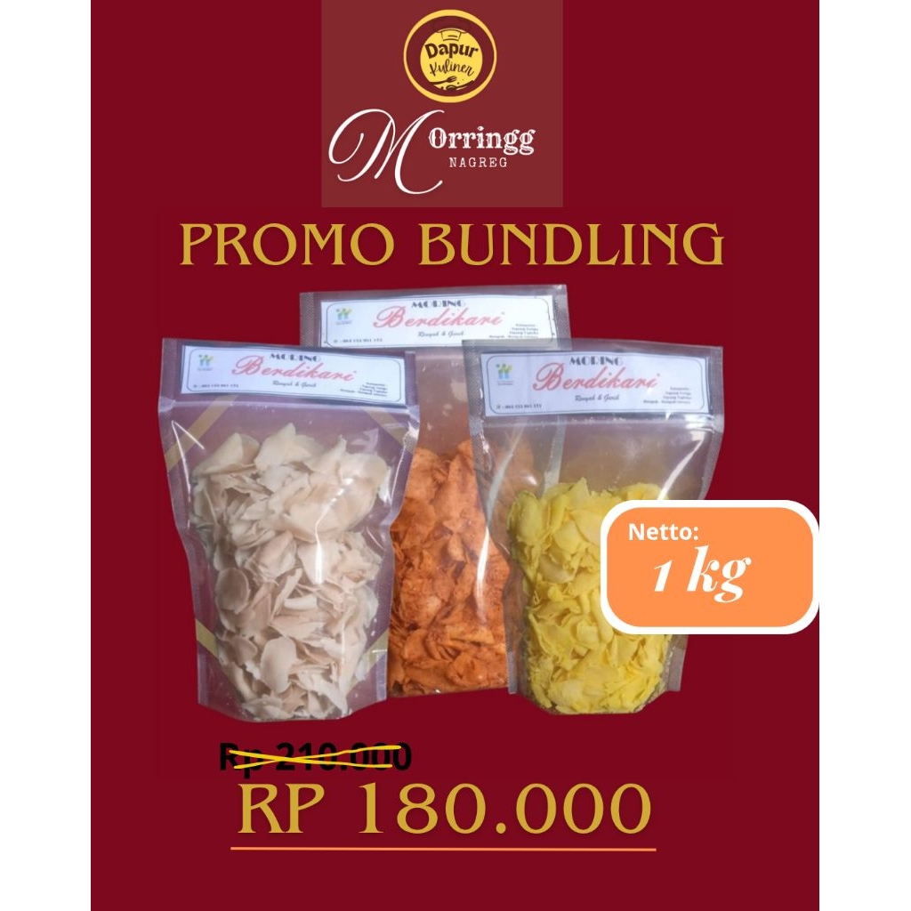 

Moring Nagreg/Moring Asin gurih/kripik Moring/ Bundling 3 kg