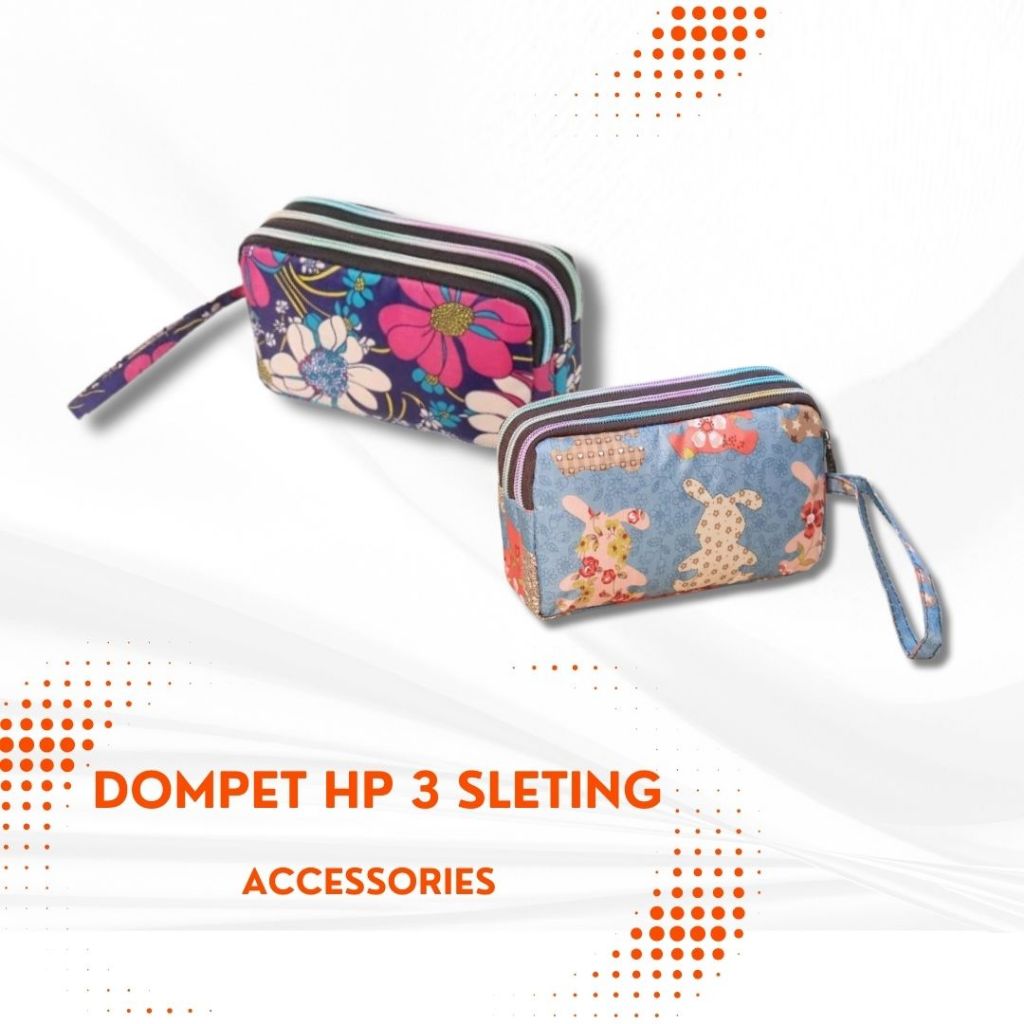 Pouch Dompet HP 3 Resleting Dompet Wanita 3 Layer Ruang Kantong Muat Banyak Acc