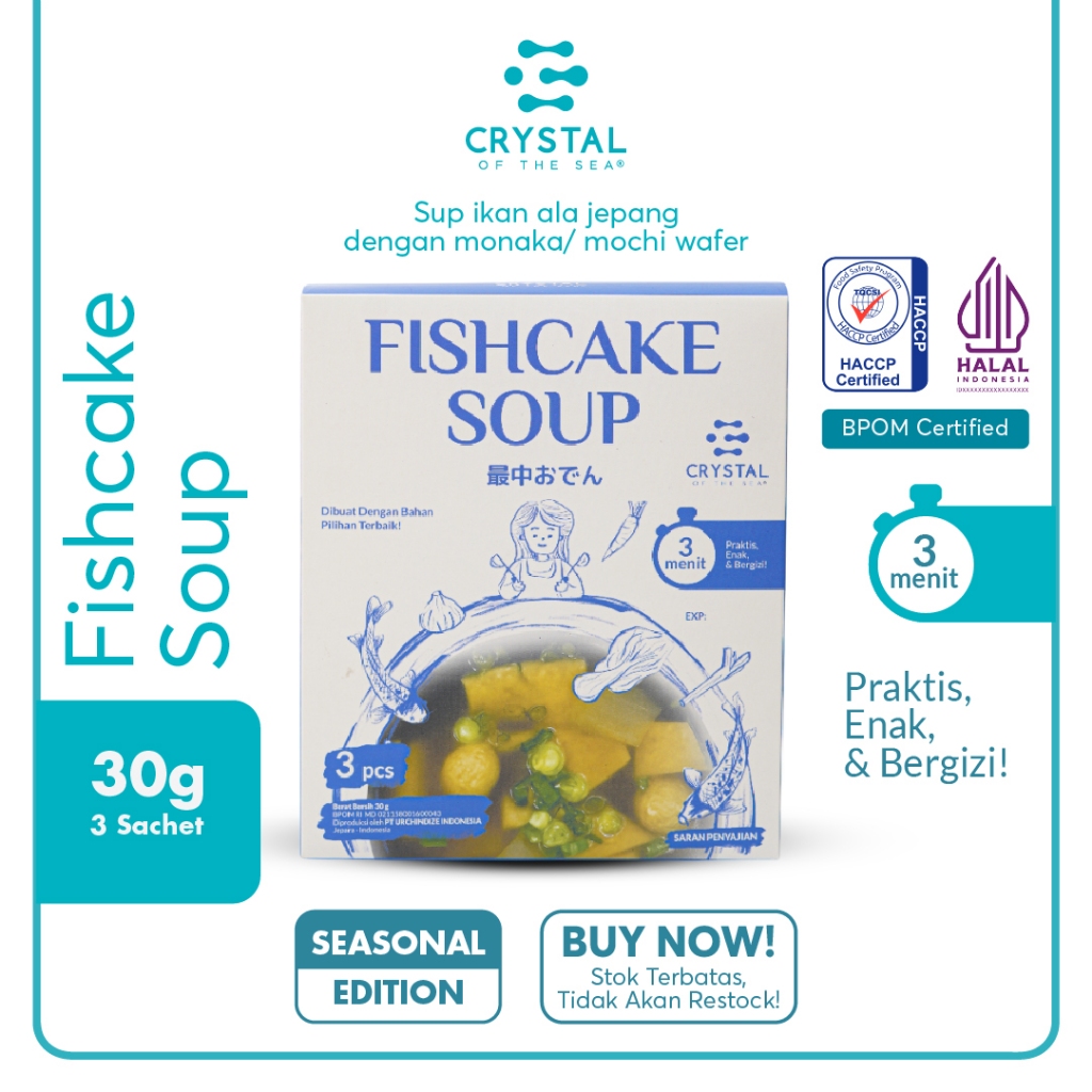 

Crystal of The Sea | Fishcake Soup (3pcs) / Monaka Soup/ Sup kue Ikan Instan ala Jepang / Praktis Tinggal Seduh / Tanpa MSG & Pengawet / Ringan & Bergizi untuk Segala Usia / Cocok untuk Anak-anak & Dewasa / Kaya Protein & Rasa Umami