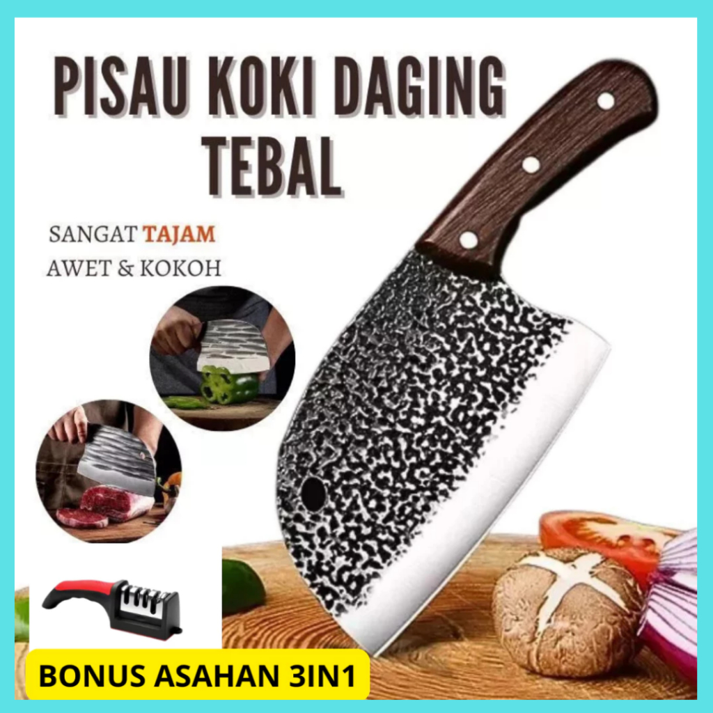 PISAU DAGING SUPER TAJAM BAJA STAINLESS PISAU DAPUR KOKI JEPANG PEMOTONG DAGING IKAN BONUS ASAHAN