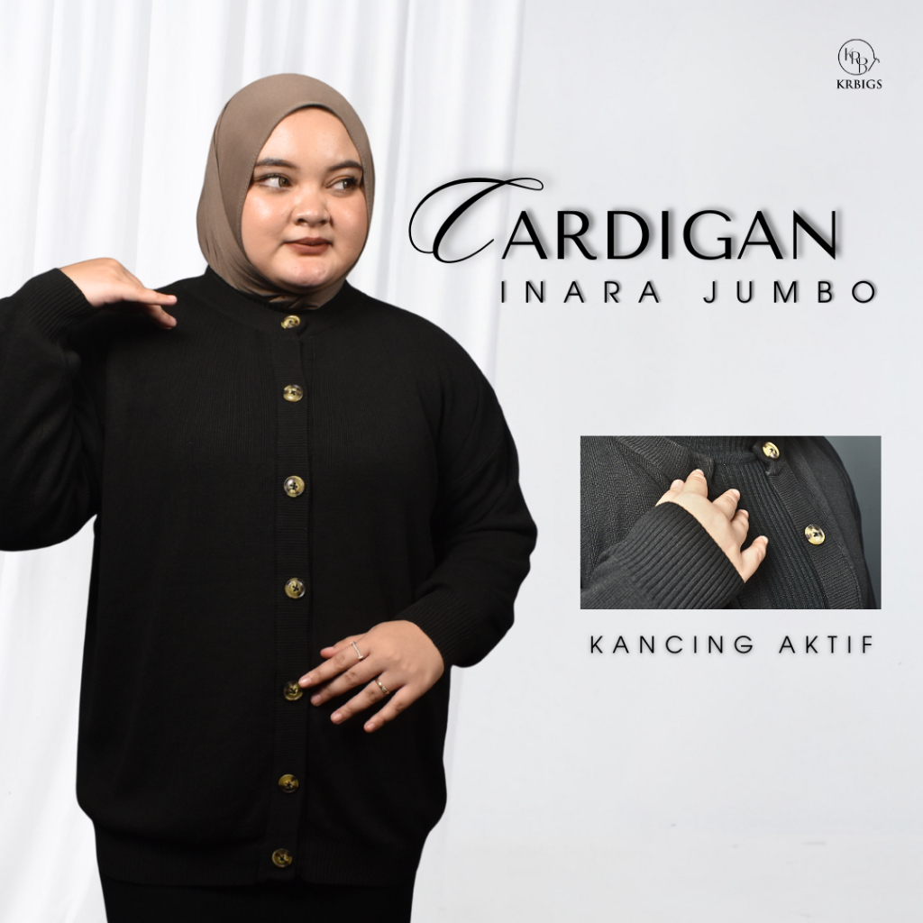 Cardigan Inara Kancing Aktif Jumbo Sweater Cardi Rajut Wanita Big Size Oversize Knit KRBIGS