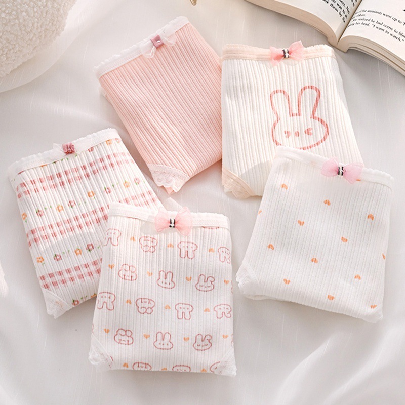 •Storeme.id• CD2149 CD Celana Dalam Katun Renda Pita Wanita Rabbit Head Pink Putih Menyerap Keringat