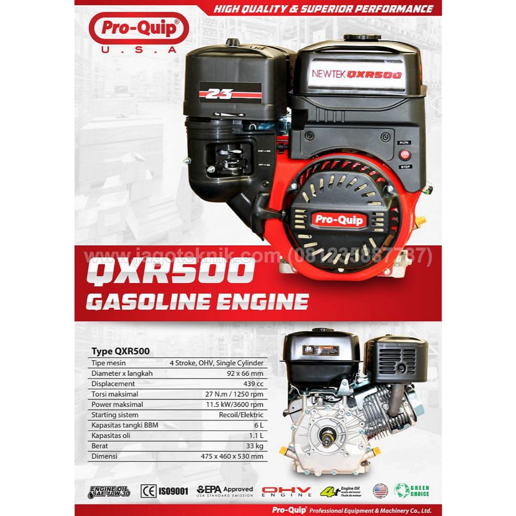 PROQUIP Mesin Penggerak 23 HP - Mesin QXR500 - PROQUIP QXR500 - Mesin Ketinting - Putaran Cepat