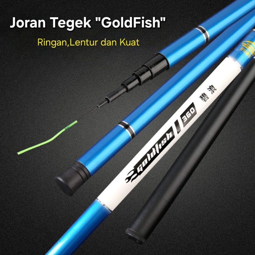 Joran Tegek GoldFish Fullset Size 2,7M - 7,2M Biru Putih Fishing Rod Murah Ringan