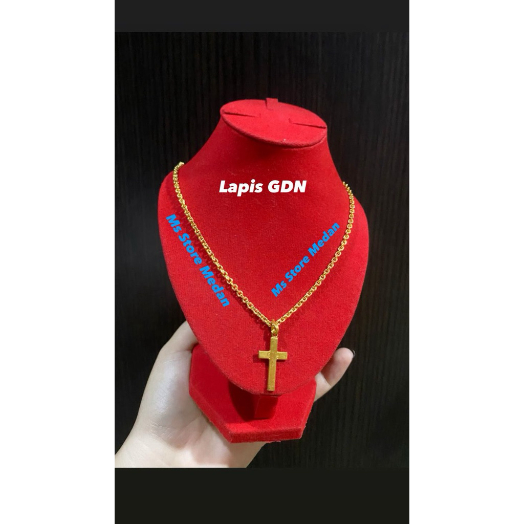 Kalung salib replika emas LM cantik seperti emas asli