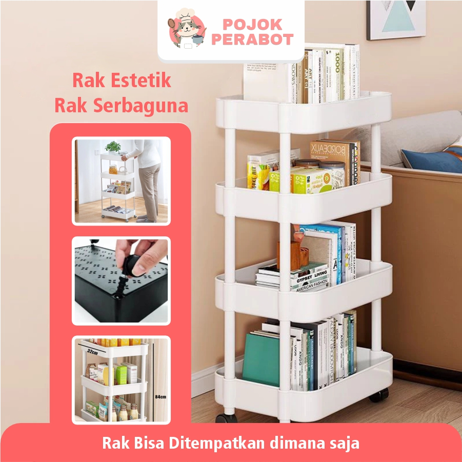 Rak Troli Serbaguna Rak Buku Rak Susun Plastik Rak Susun Serbaguna Rak Plastik 3-5 Tingkat Roda