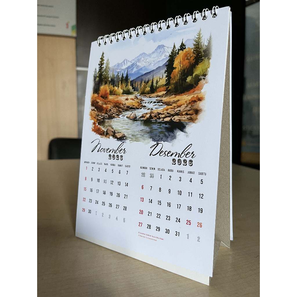 

Kalender Meja Custom Tahun 2026 - 6 Lembar 2 Muka - Penyangga Duplex