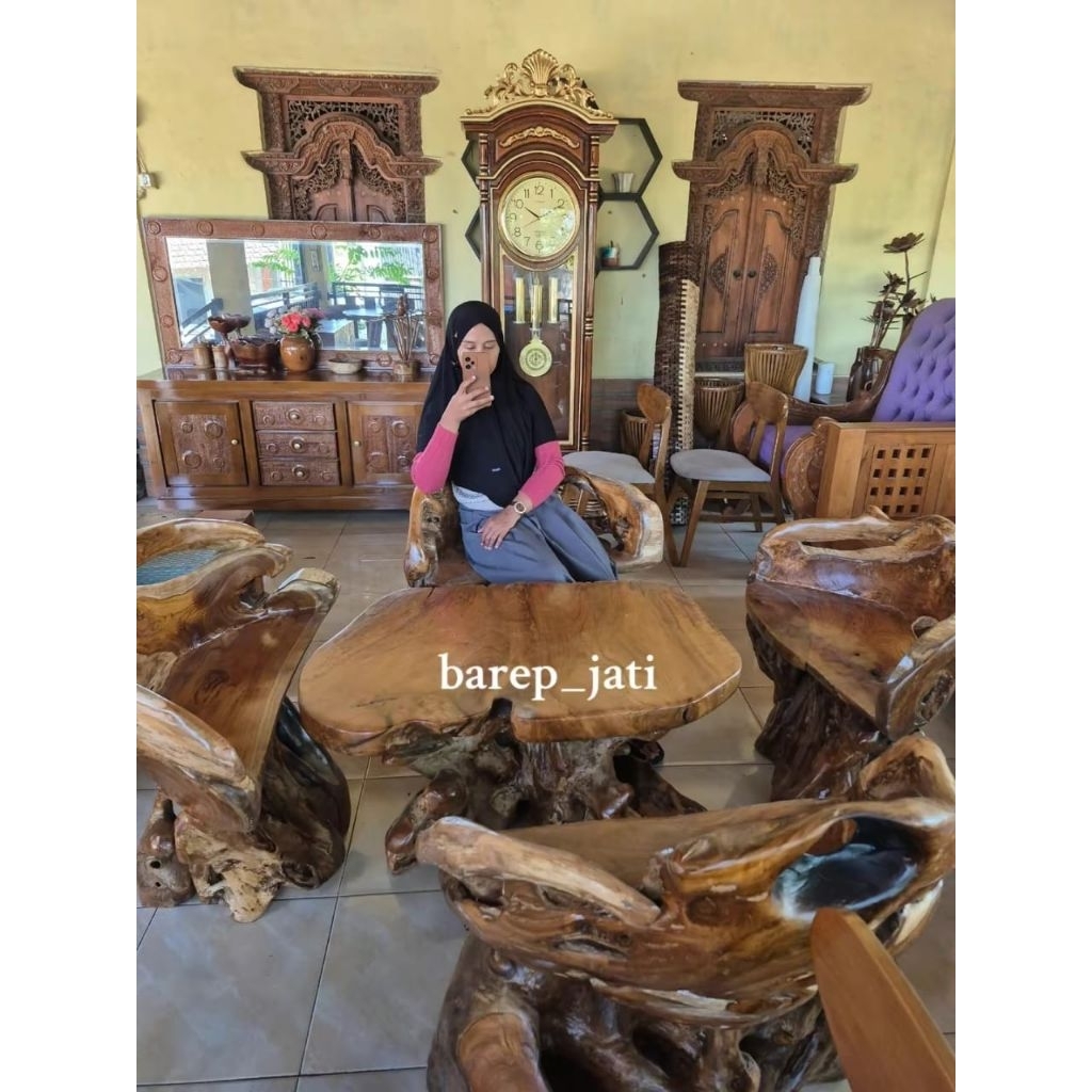 1set kursi jamur-1set kursi akar- 1set kursi akar kayu jati