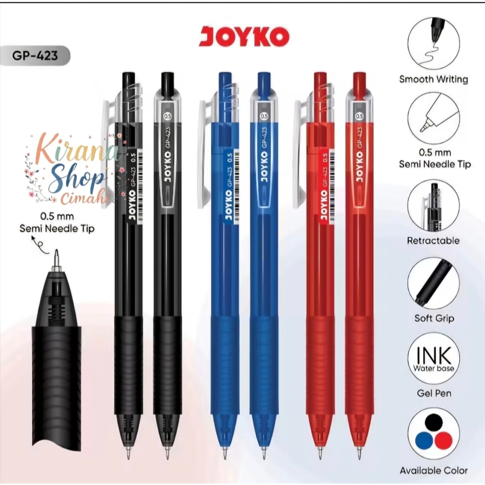 

1(SATU)Pcs JOYKO Gel Pen Pulpen Pena GP-423 0.5 mm merah-biru-hitam