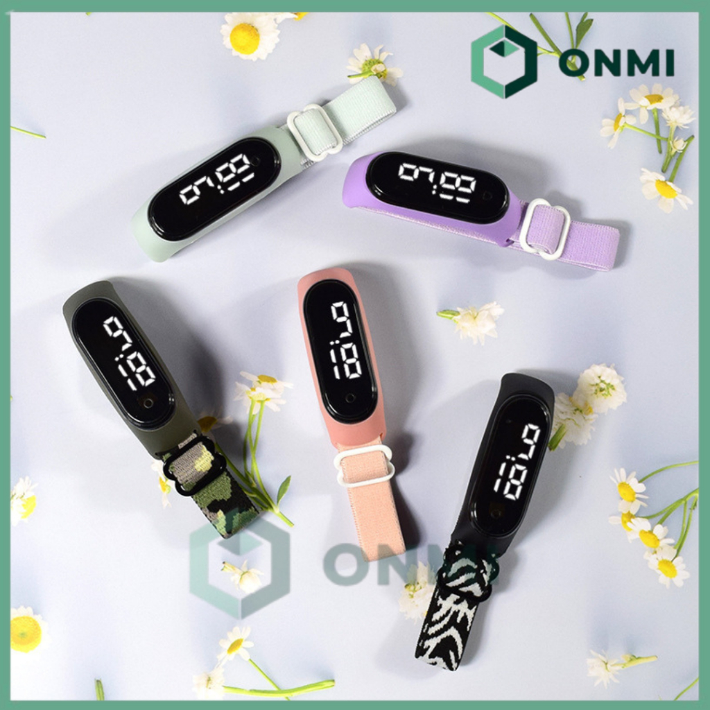 ONMI Jam Tangan Pria Wanita Digital Led Touch Screen Strap Kanvas loreng Jam Tangan Digital Wanita P