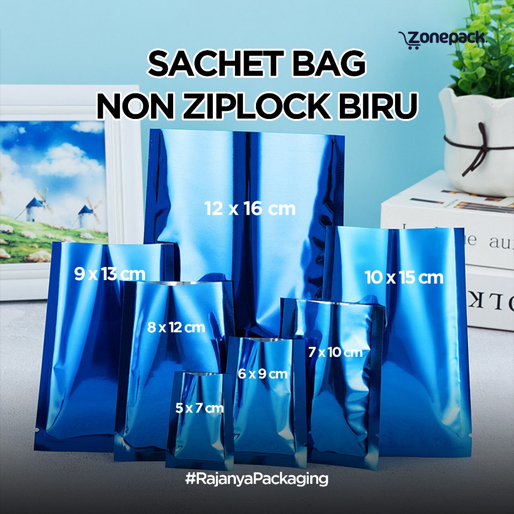 Plastik Sachet Saset Alumunium Foil Non Ziplock Warna Biru| Kemasan Sambal Bubuk Kopi Snack Masker |