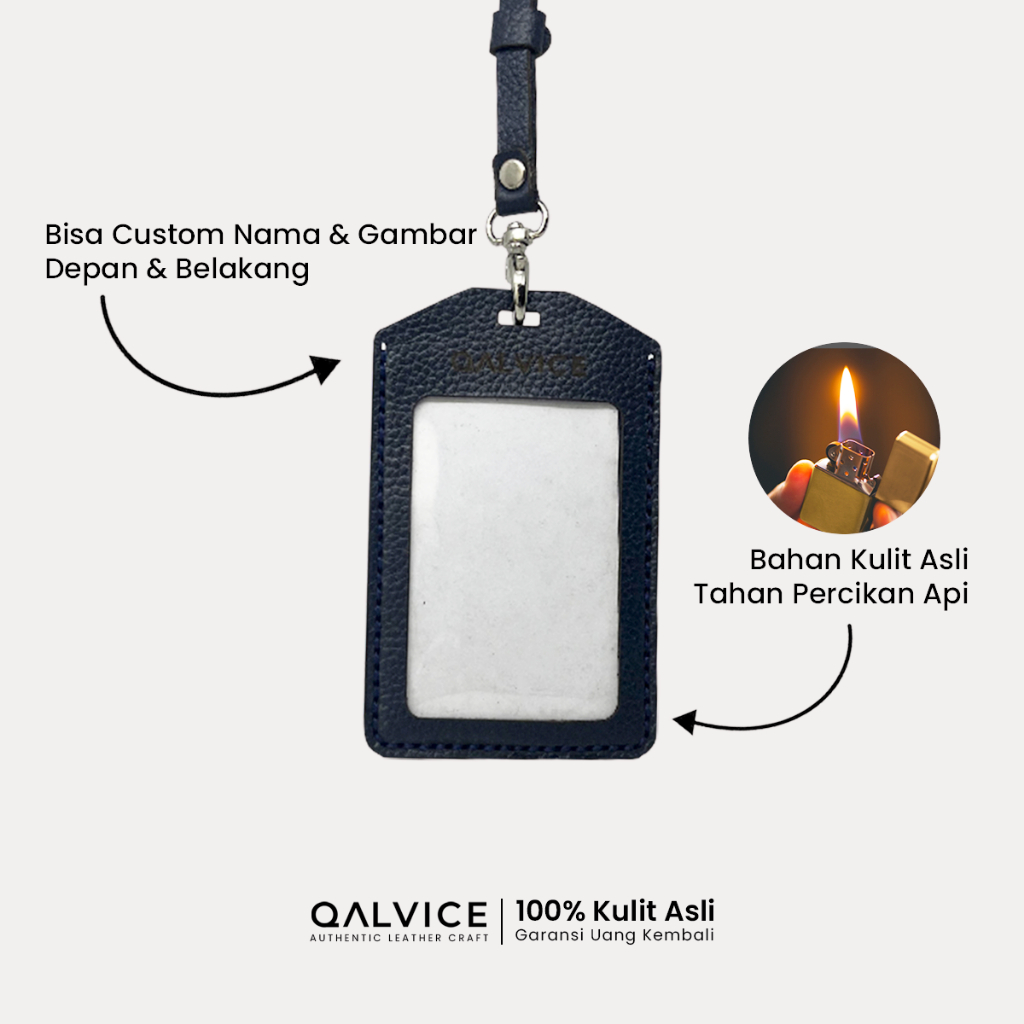 

QALVICE- ID Card Lanyard Name Tag 3 Lapis Standar Kulit Sapi Asli - Gratis Custom Desain Nama & Gambar